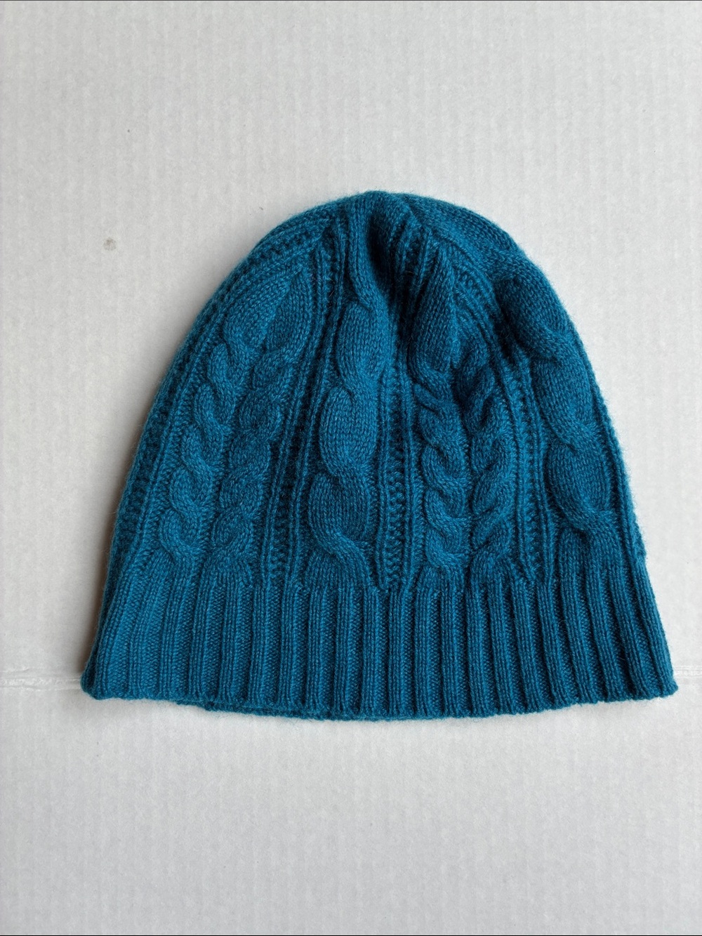 Garnet Hill Cashmere Cable-Knit Beanie - Teal Blue